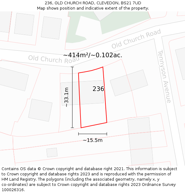 236, OLD CHURCH ROAD, CLEVEDON, BS21 7UD: Plot and title map
