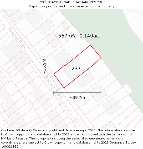 237, BEACON ROAD, CHATHAM, ME5 7BU: Plot and title map