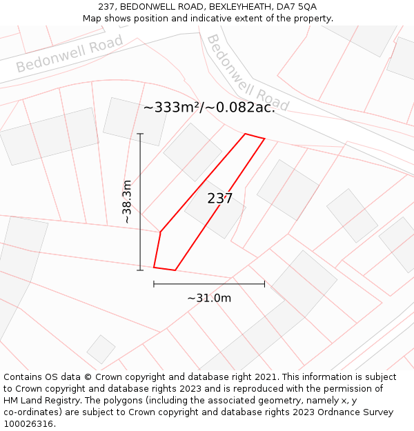 237, BEDONWELL ROAD, BEXLEYHEATH, DA7 5QA: Plot and title map