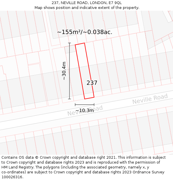 237, NEVILLE ROAD, LONDON, E7 9QL: Plot and title map