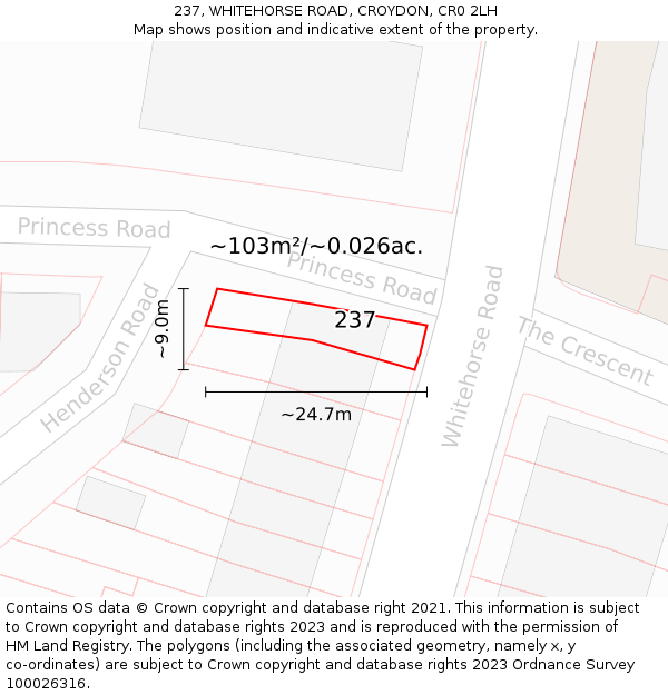 237, WHITEHORSE ROAD, CROYDON, CR0 2LH: Plot and title map