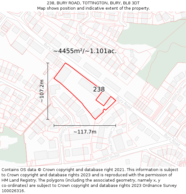 238, BURY ROAD, TOTTINGTON, BURY, BL8 3DT: Plot and title map