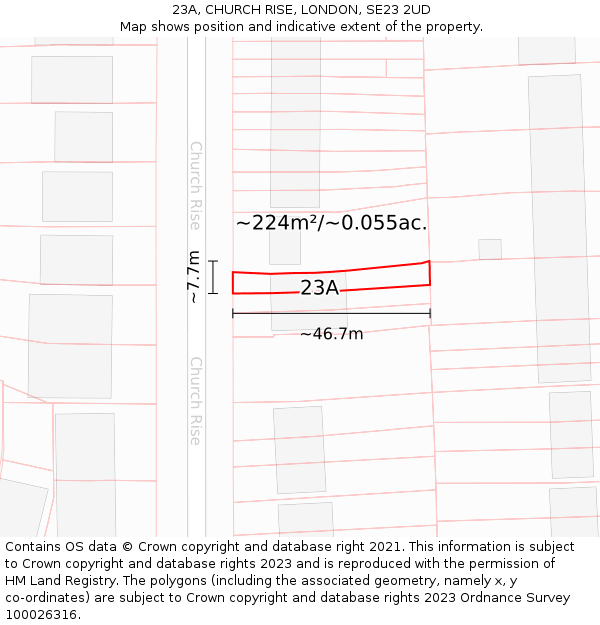 23A, CHURCH RISE, LONDON, SE23 2UD: Plot and title map