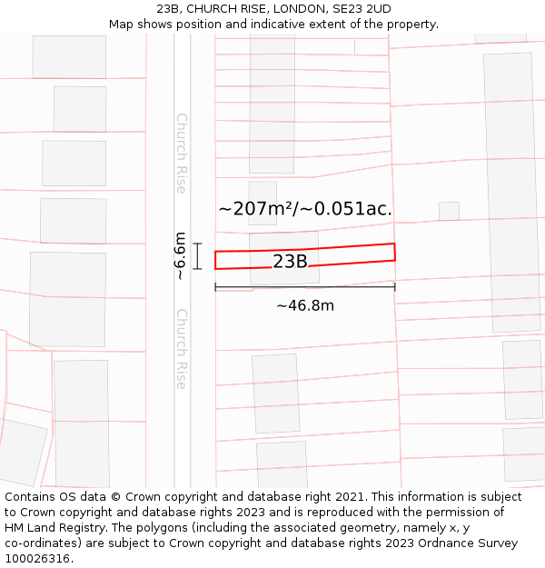 23B, CHURCH RISE, LONDON, SE23 2UD: Plot and title map