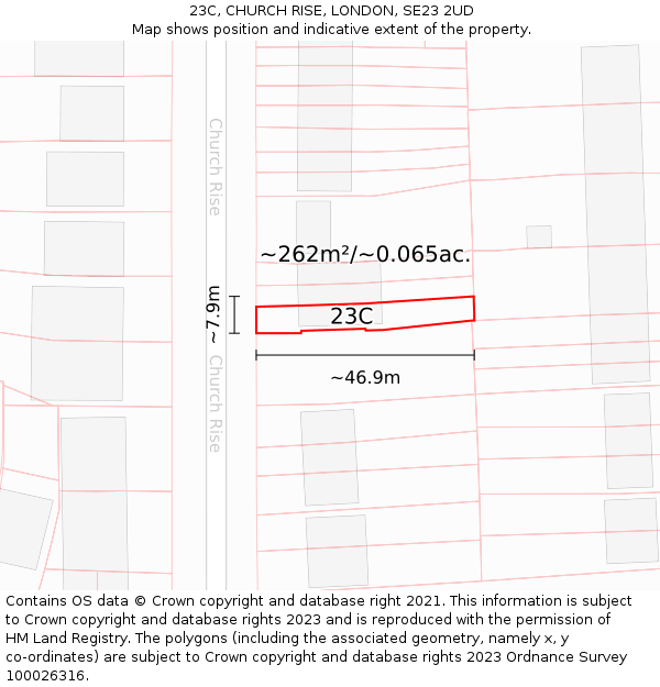 23C, CHURCH RISE, LONDON, SE23 2UD: Plot and title map