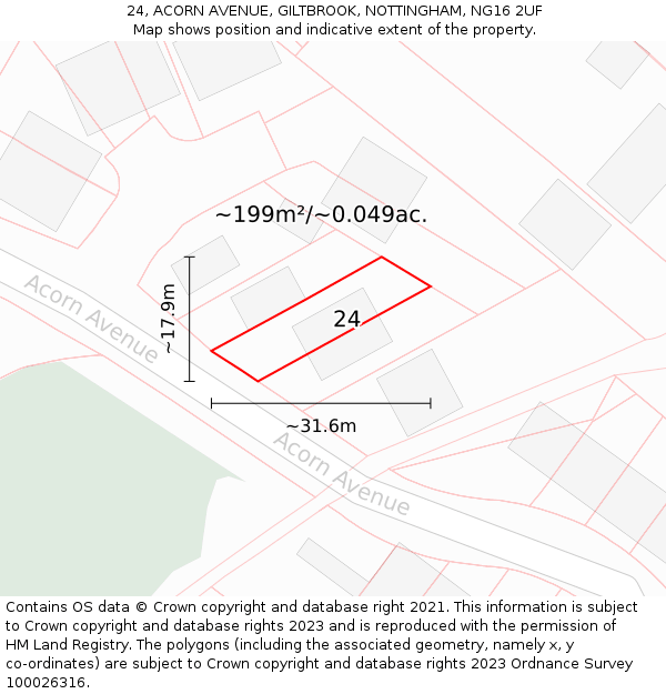 24, ACORN AVENUE, GILTBROOK, NOTTINGHAM, NG16 2UF: Plot and title map