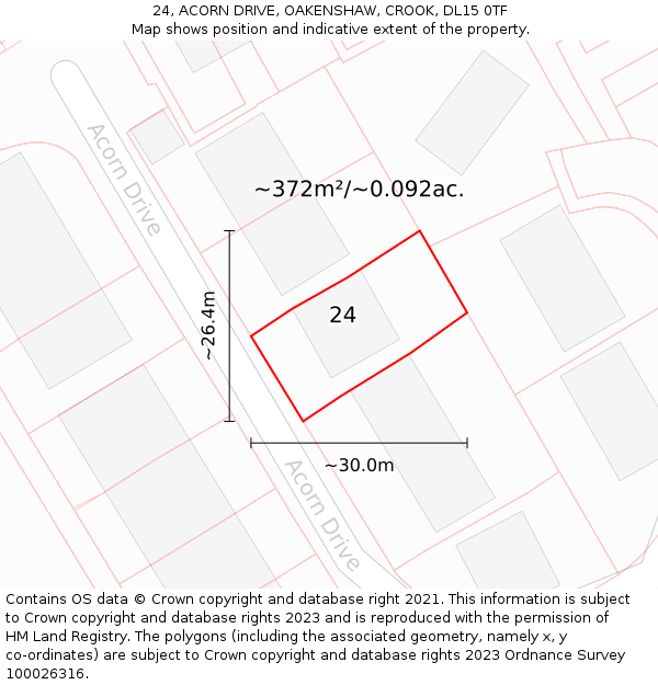 24, ACORN DRIVE, OAKENSHAW, CROOK, DL15 0TF: Plot and title map