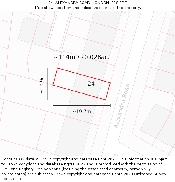 24, ALEXANDRA ROAD, LONDON, E18 1PZ: Plot and title map