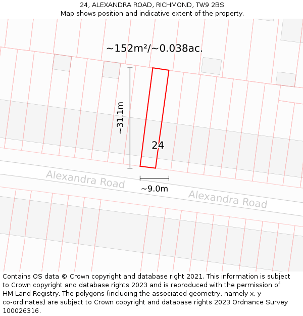 24, ALEXANDRA ROAD, RICHMOND, TW9 2BS: Plot and title map