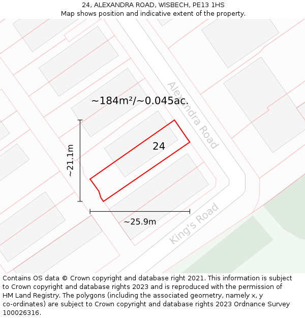 24, ALEXANDRA ROAD, WISBECH, PE13 1HS: Plot and title map