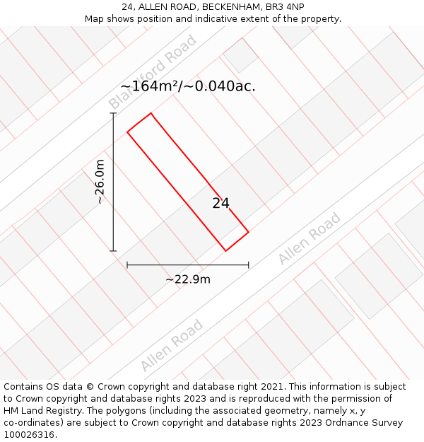 24, ALLEN ROAD, BECKENHAM, BR3 4NP: Plot and title map