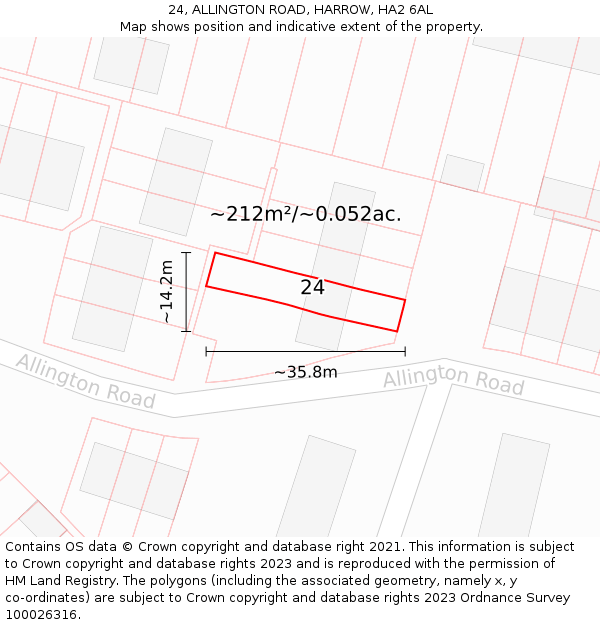 24, ALLINGTON ROAD, HARROW, HA2 6AL: Plot and title map