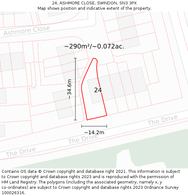 24, ASHMORE CLOSE, SWINDON, SN3 3PX: Plot and title map