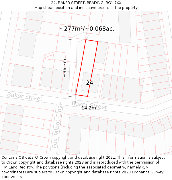 24, BAKER STREET, READING, RG1 7XX: Plot and title map