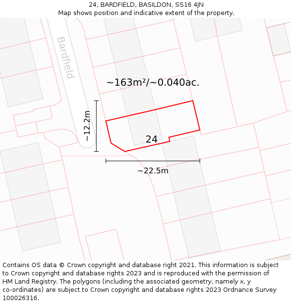 24, BARDFIELD, BASILDON, SS16 4JN: Plot and title map