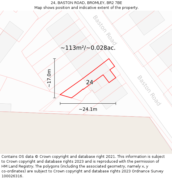 24, BASTON ROAD, BROMLEY, BR2 7BE: Plot and title map
