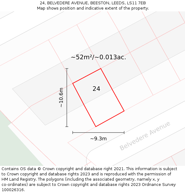 24, BELVEDERE AVENUE, BEESTON, LEEDS, LS11 7EB: Plot and title map