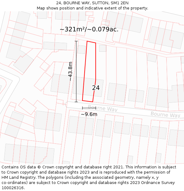 24, BOURNE WAY, SUTTON, SM1 2EN: Plot and title map