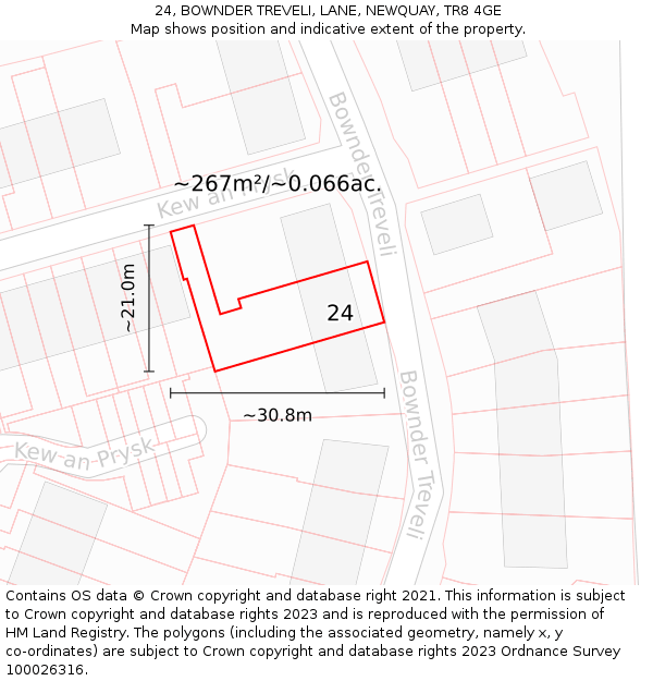24, BOWNDER TREVELI, LANE, NEWQUAY, TR8 4GE: Plot and title map