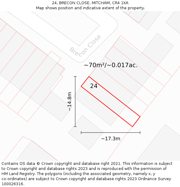 24, BRECON CLOSE, MITCHAM, CR4 1XA: Plot and title map
