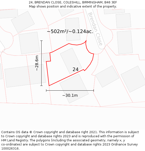 24, BRENDAN CLOSE, COLESHILL, BIRMINGHAM, B46 3EF: Plot and title map
