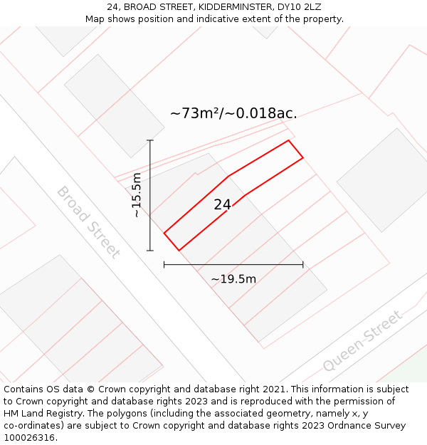 24, BROAD STREET, KIDDERMINSTER, DY10 2LZ: Plot and title map
