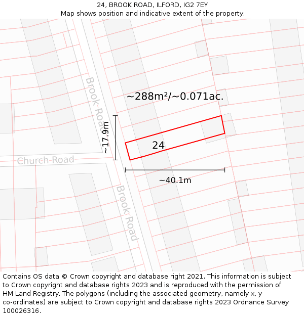 24, BROOK ROAD, ILFORD, IG2 7EY: Plot and title map