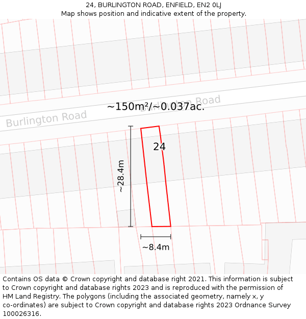 24, BURLINGTON ROAD, ENFIELD, EN2 0LJ: Plot and title map