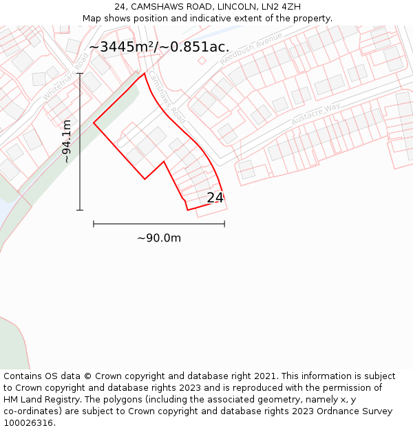24, CAMSHAWS ROAD, LINCOLN, LN2 4ZH: Plot and title map