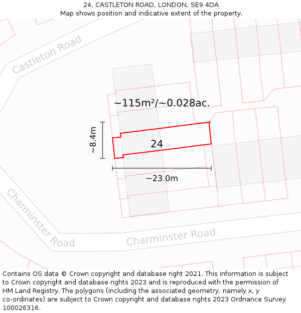 24, CASTLETON ROAD, LONDON, SE9 4DA: Plot and title map