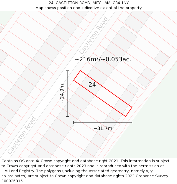 24, CASTLETON ROAD, MITCHAM, CR4 1NY: Plot and title map