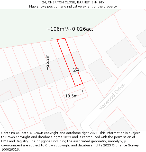 24, CHERITON CLOSE, BARNET, EN4 9TX: Plot and title map