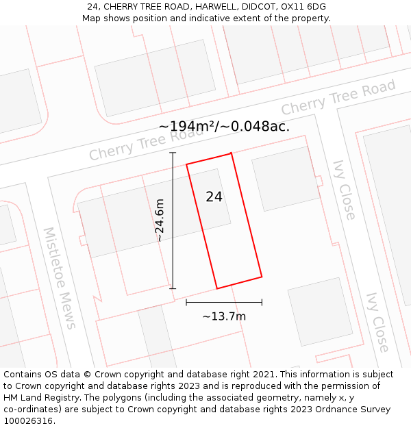 24, CHERRY TREE ROAD, HARWELL, DIDCOT, OX11 6DG: Plot and title map