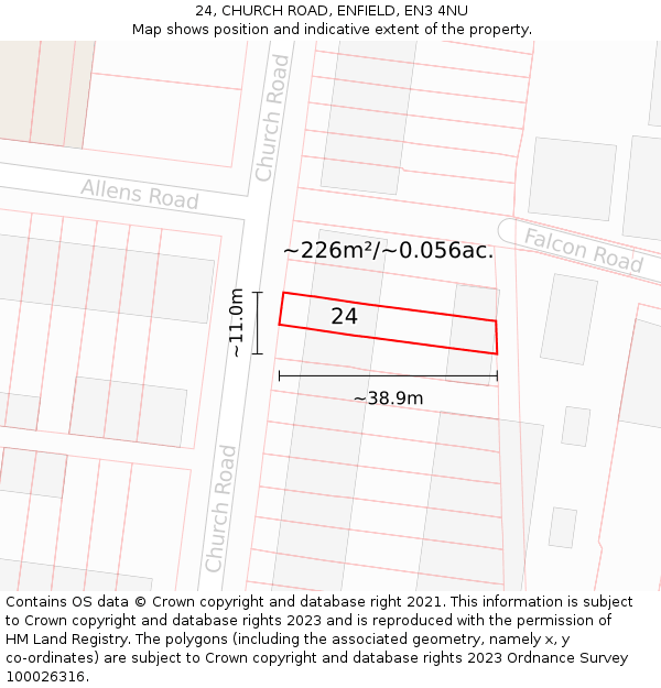 24, CHURCH ROAD, ENFIELD, EN3 4NU: Plot and title map