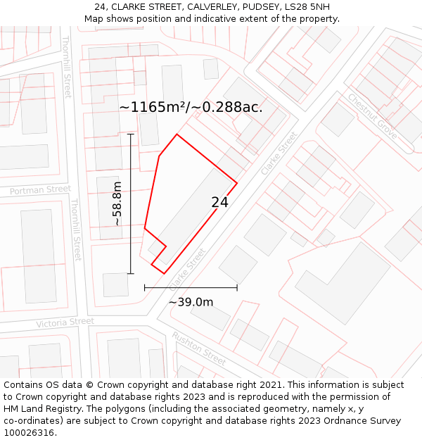 24, CLARKE STREET, CALVERLEY, PUDSEY, LS28 5NH: Plot and title map