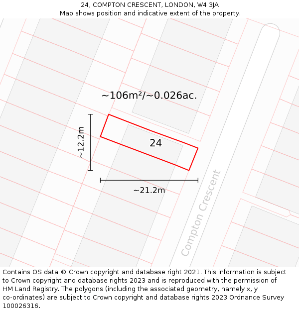 24, COMPTON CRESCENT, LONDON, W4 3JA: Plot and title map