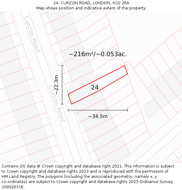 24, CURZON ROAD, LONDON, N10 2RA: Plot and title map