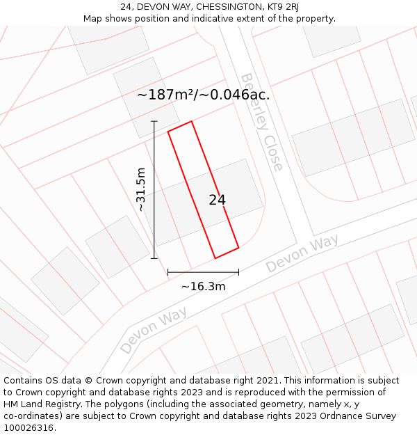 24, DEVON WAY, CHESSINGTON, KT9 2RJ: Plot and title map