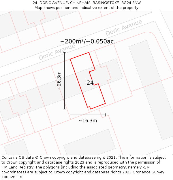 24, DORIC AVENUE, CHINEHAM, BASINGSTOKE, RG24 8NW: Plot and title map