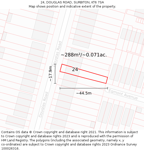 24, DOUGLAS ROAD, SURBITON, KT6 7SA: Plot and title map