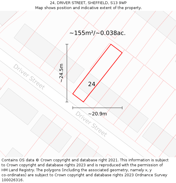 24, DRIVER STREET, SHEFFIELD, S13 9WP: Plot and title map