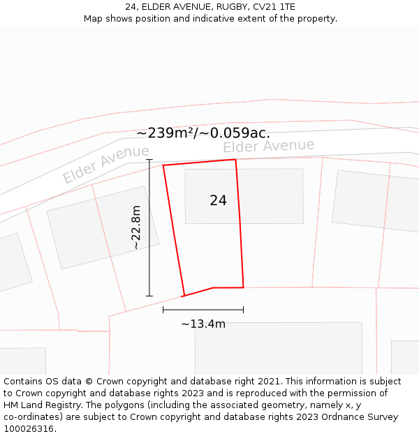 24, ELDER AVENUE, RUGBY, CV21 1TE: Plot and title map