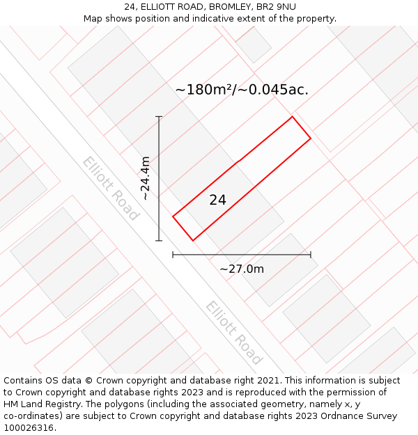 24, ELLIOTT ROAD, BROMLEY, BR2 9NU: Plot and title map
