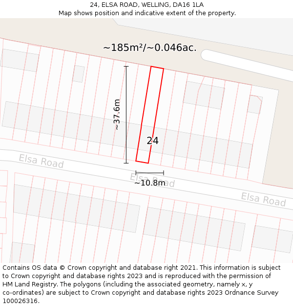 24, ELSA ROAD, WELLING, DA16 1LA: Plot and title map