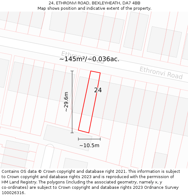 24, ETHRONVI ROAD, BEXLEYHEATH, DA7 4BB: Plot and title map