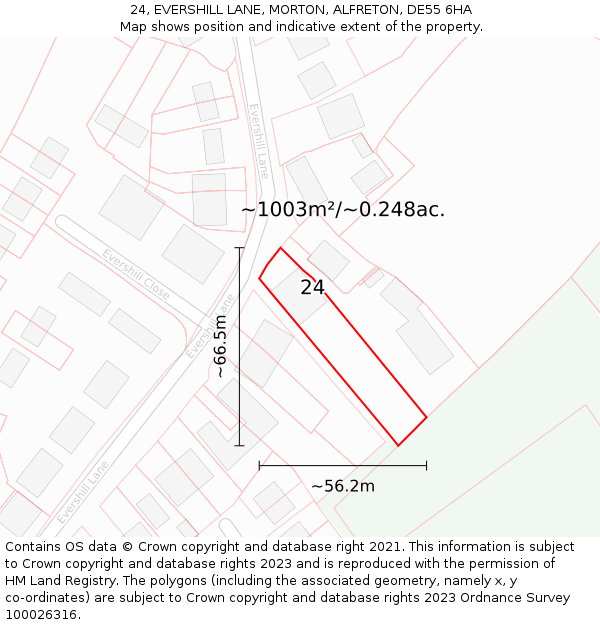 24, EVERSHILL LANE, MORTON, ALFRETON, DE55 6HA: Plot and title map