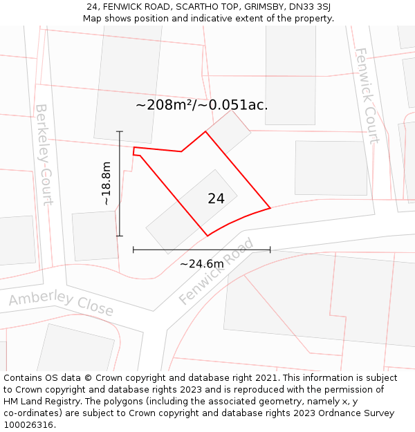 24, FENWICK ROAD, SCARTHO TOP, GRIMSBY, DN33 3SJ: Plot and title map