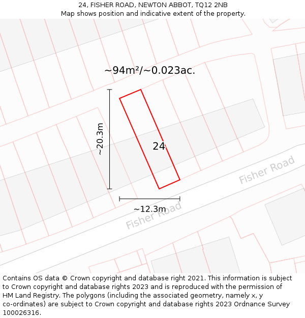 24, FISHER ROAD, NEWTON ABBOT, TQ12 2NB: Plot and title map