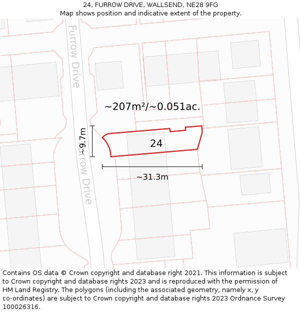 24, FURROW DRIVE, WALLSEND, NE28 9FG: Plot and title map