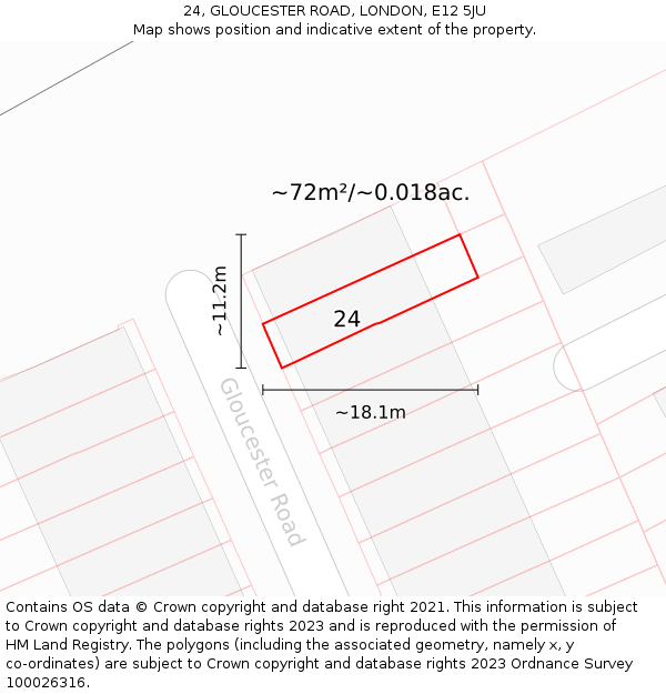 24, GLOUCESTER ROAD, LONDON, E12 5JU: Plot and title map